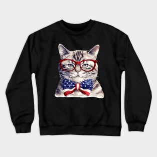 USA Flag Cat British Shorthair 4th July Crewneck Sweatshirt